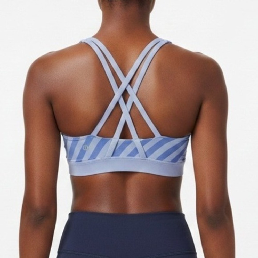 Lululemon Womens Strappy Back‎ Sports Bra Size 4 Blue Stripe Athleisure Yoga Gym